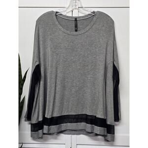 IC Connie K Blouse Womens Medium Black Mesh/ Gray Lagenlook Swing Tunic Size Med